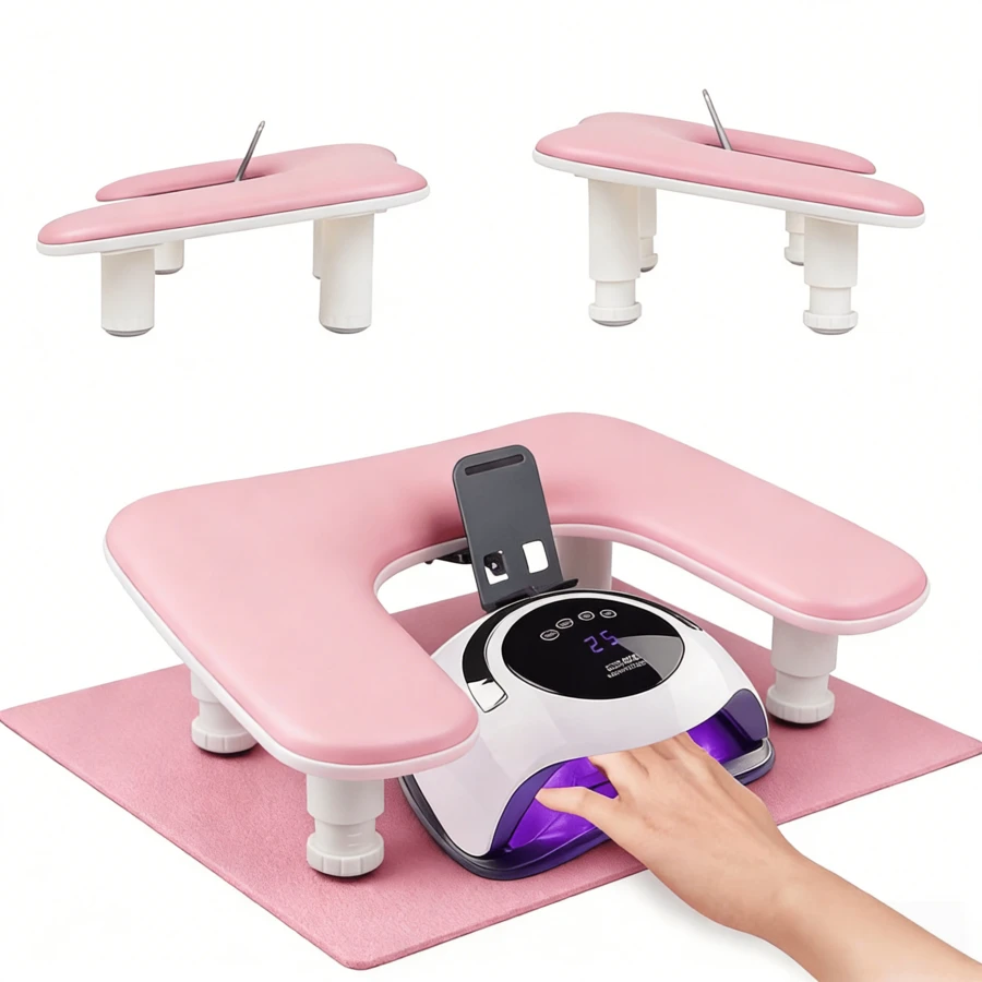 专业U型可调节美甲扶手 - 符合人体工学的美甲手枕，配有柔软可拆卸PU皮革垫，倾斜防滑设计，舒适支撑手腕，是美甲沙龙、家庭工作室、美甲师、初学者、沙龙老板的理想之选 - 完美的母亲节礼物 - 美甲工具、美甲技师用品、美容沙龙设备、美甲用品、配件