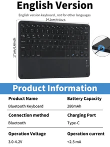 Detachable Rechargeable Touchpad Keyboard Case With Pen Slot, Compatible With Samsung Galaxy Tab / IPad / Redmi Pad SE, Magnetic Bluetooth Keyboard Cover (Black) - Black - View 8
