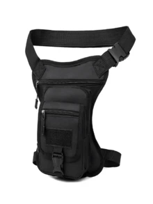 Motorcycle Thigh Bag | Tactical Design, Can Hold Phone And Essentials, Lightweight, Zipper Closure, Adjustable Strap - Black - View 3
