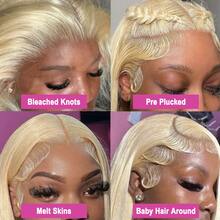 200% Density 613# Blonde Straight 13*4 Transparent Ear To Ear Lace Front Hair Wig Pre Plucked Pre Bleached Wig Blended Human Hair Wigs- For Women Natural Hairline With Baby Hair 613# - S/613 - View 6