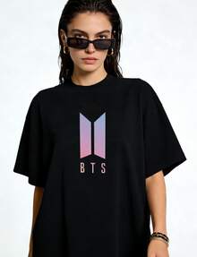 K-Pop B TS Bangtan Boy  Fan Short Sleeve T-Shirt Crew Neck Casual Graphic Tees For Teens Adults Soft Comfortable Concert Wear Daily Outfits Ideal Gift For Music Lovers - đen1 - Xem 2