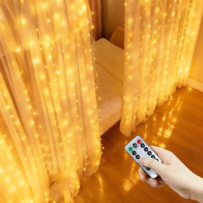 仙女灯串，客厅卧室厨房氛围装饰灯，DIY灯串，婚礼装饰，户外灯串，家居厨房装饰照明，节日装饰照明，派对装饰，遥控USB供电LED窗帘灯，8种灯光模式室内灯串，生日装饰灯串，花园装饰吊灯串，情人节装饰灯串，露营装饰灯串
