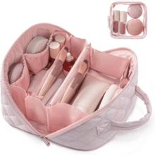 Makeup Bag For Travel, Women Large Capacity Cosmetic Bag 2 Pcs Petition Toiletry Bag Spacious 180° Open Cosmetic Organizer For Toiletries & Brushes With Compartments - Multicolor - View 4