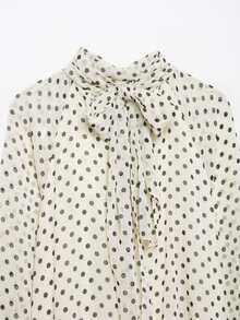 Camisa casual y holgada con lunares y decoración de lazo para mujer DEEKA, estilo europeo y americano, primavera/verano - Beis - Ver 7