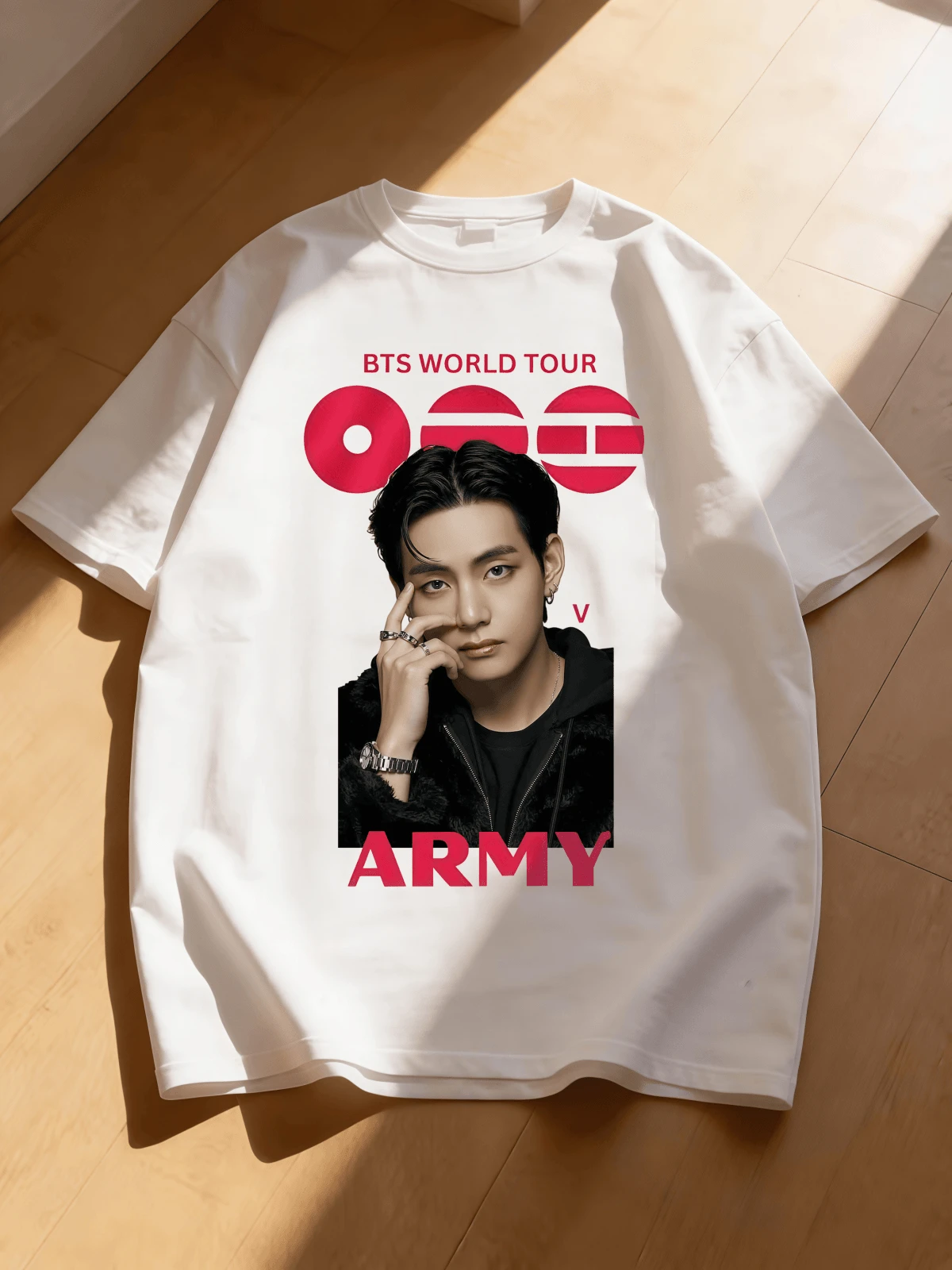 BTSBTS World Tour V(Taehyung) Oversized Cotton T-Shirt - ARMY Fan Merchandise Relaxed Fit White Casual Top - 白色 - 查看 1