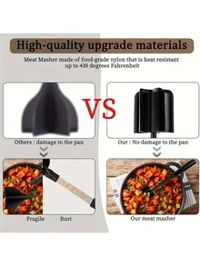 Multifunctional Nylon Meat Masher, Non-Stick Ground Beef Chopper, Heat Resistant Kitchen Tool For Burger Press, Potato & Tomato - Multicolor - View 5