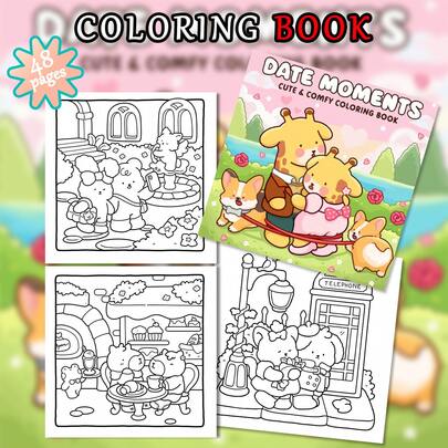 48 Pages - 230g, Cute Date Stress Relief Coloring Book, Paper, Fresh And Healing Vibe, Cute Pets Date + Warm Interactive Scenes, Gradient Orange Color Scheme, Includes Scene-Based Sketches, Stress Relief Tools, Parent-Child Interaction, Suitable For Stationery, School Supplies, Great Gift For Girls, Valentine's Day, New Year