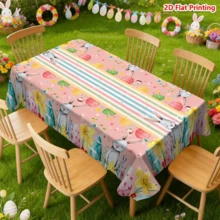 1/20pcs Easter Spring Theme Tablecloth, Cartoon Rabbit & Easter Egg Pattern, Colorful Striped Design, Suitable For Holiday Parties, Kitchen, Dining Room Decor, Spring/Summer Holiday Decor, Easter Decor, Easter Gift - Multicolor - View 18
