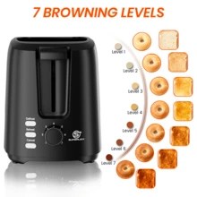 SUPERLEX 2 Slice Toaster Features Seven Toasting Levels, Extra-Wide Slots, Defrost And Preheat Functions,750W Of Fast Heat,An LED Indicator Light,And A Removable Crumb Tray For Easy Cleaning.Suitable For Toast,Croissants, Paninis,Sandwiches And Various Snacks - UK Plug(220-240V) - View 5