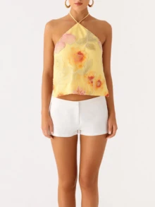 Womens Floral Slim Fit Camisole Tank Top Vest Y2k Graphic Floral Print Summer Sleeveless Going Out Aesthetic Cami Shirts Crop Tops - Yellow - View 5