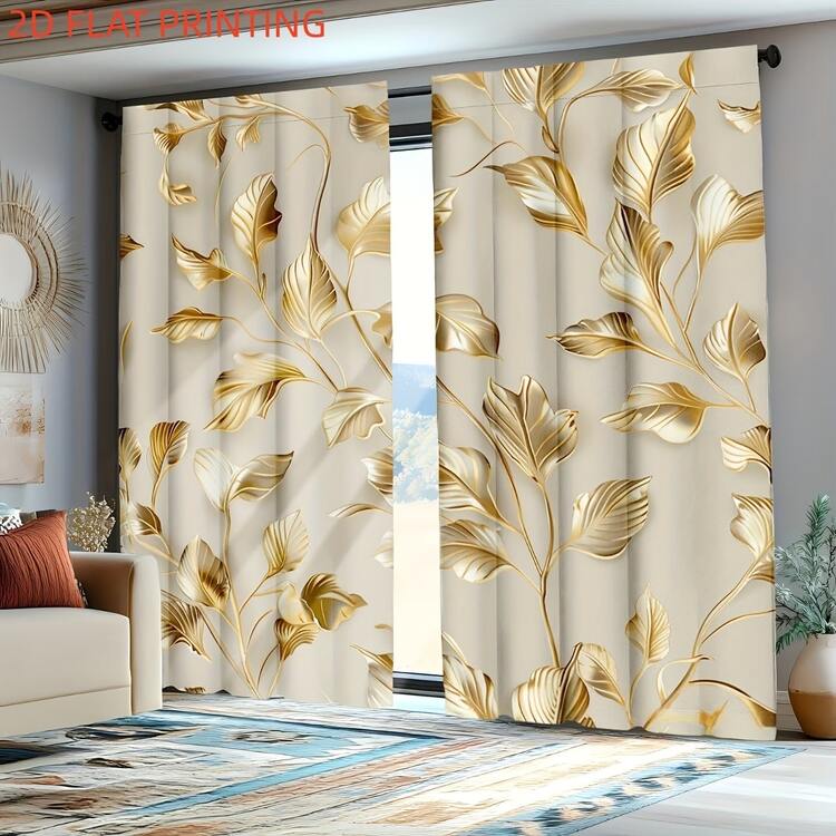 2 PIEZAS Cortinas doradas con diseño de bolsillo para barra, hechas de material de poliéster, estilo clásico, disponibles en múltiples tamaños, adecuadas para salas de estar, dormitorios y comedores, decoración de habitación, decoración de dormitorio - Multicolor - Añade 1
