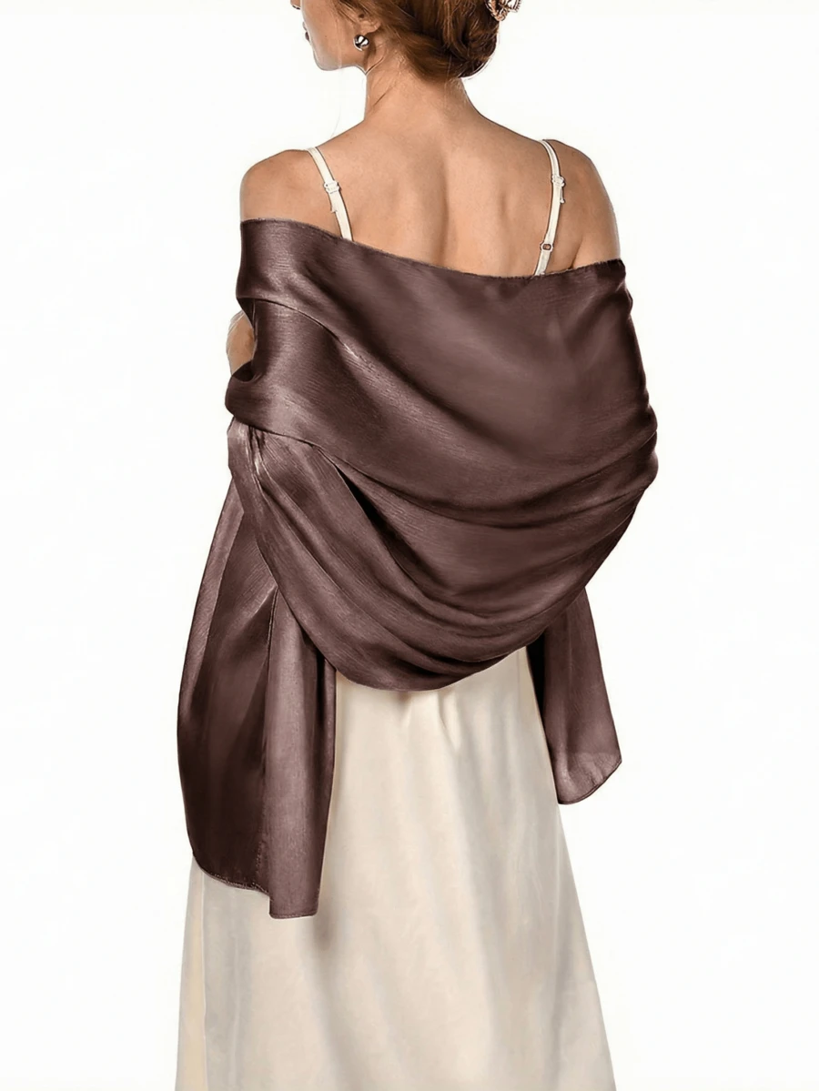 1pc Women's Bohemian Style Classic Solid Color Smooth Satin Scarf, Casual Autumn Shawl Sunscreen Headscarf, Suitable For Daily Use - Coffee Brown - View 1