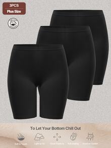 Set de 3 pantalones de informales sin costuras de talle medio para tallas grandes - Multicolor - Ver 3