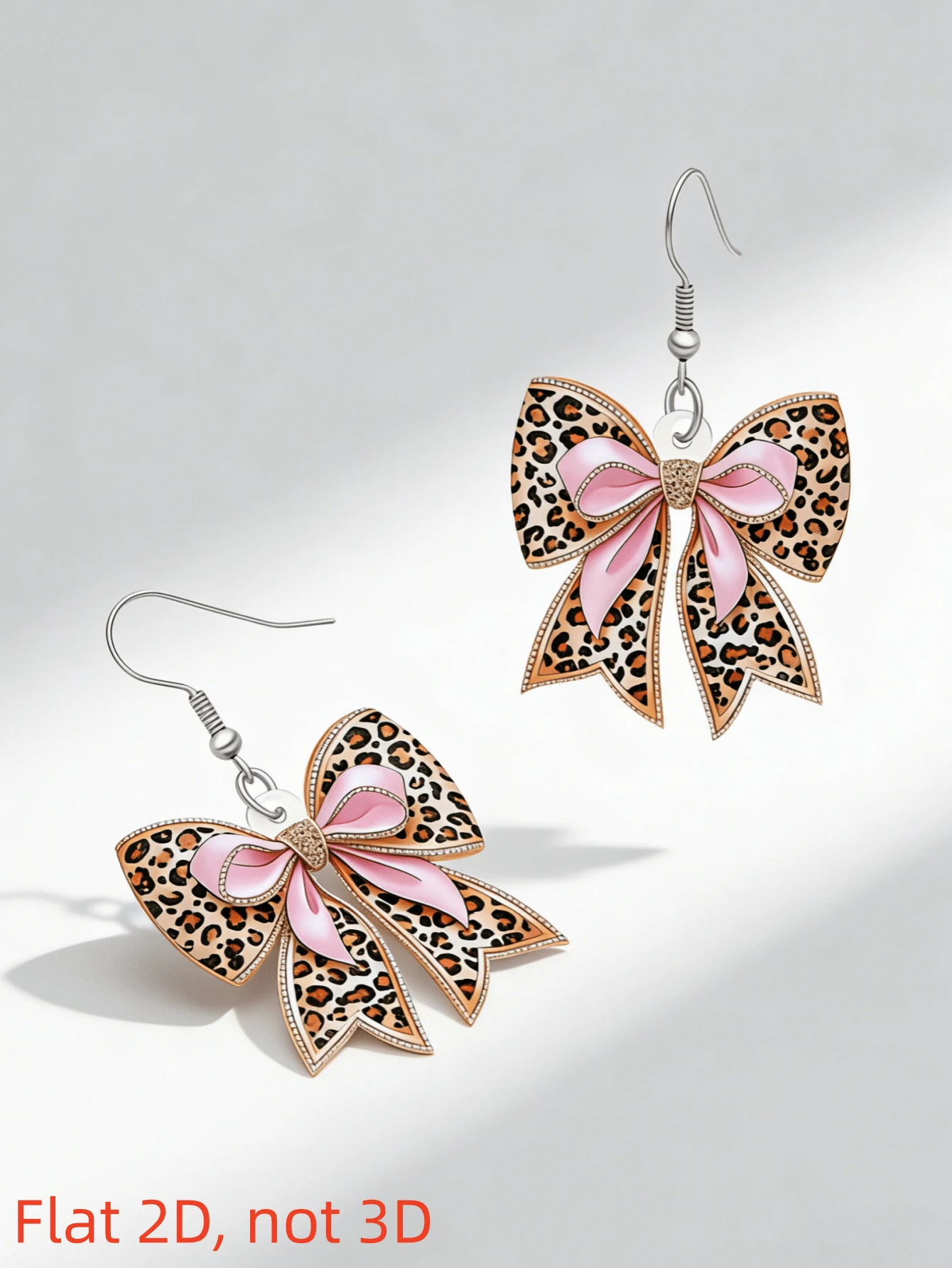 2pcs Acrylic Flat Print Butterfly Pendant Earrings, Pink Leopard Patchwork, Fashionable Lightweight, Stainless Steel Earring Hooks, No Plating, Elegant Gift, Suitable For Daily And Party Wear, All Seasons - Bow - View 1