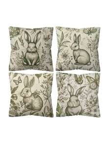 Bộ 4 vỏ gối in hình, gối tựa in hình thỏ cho ghế sofa phòng khách, kết hợp với cây xanh xung quanh để tạo không gian ấm cúng và tự nhiên. Sản phẩm cũng có sẵn dạng gối cùng kiểu dáng đựng trong giỏ, thích hợp cho trang trí nhà cửa, kích thước 17.7x17.7 inch. - màu xanh lá - Xem 7
