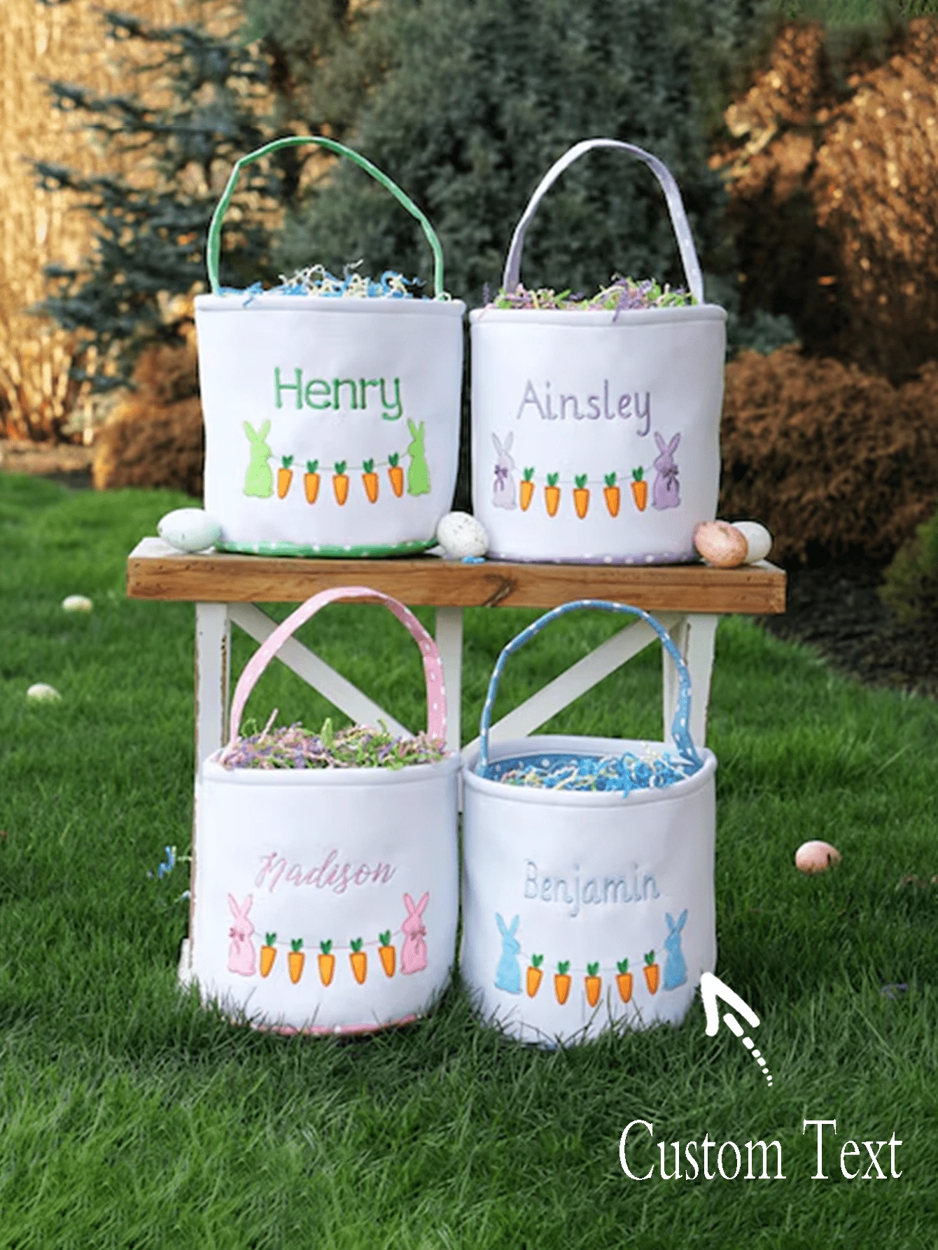 Giỏ quà Phục Sinh cá nhân hóa, Giỏ quà Phục Sinh chữ cái, Giỏ quà săn trứng Phục Sinh, Giỏ quà hình thỏ, Trang trí cà rốt, Trang trí sân vườn. - Nhiều màu - Xem 1