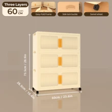 Foldable 2/3/4/5-Tier Storage Cabinet With Wheels | No-Assembly Dustproof Organizer | Large Capacity For Bedroom/Living Room - Apricot - View 9