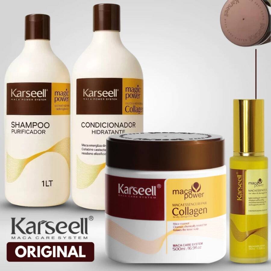 Maca Power Original Shampoo And Conditioner Kit - Collagen Mask 500ml + Hair Ends Repair Oil - Naranja Coral - Ver 1