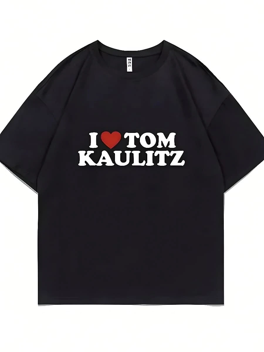 Vacation Outfits Men German Rock Band Tokio Hotel I Love Tom Kaulitz T-Shirt Men Men Punk Gothic Short Sleeve T-Shirt Men's Pure Cotton Tee 72492 - 黑色 - 查看 1
