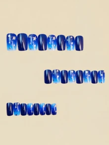 Blue Gradient Star Pattern Design For Nails 24 Pieces Of Nails Press On Fake Nails Nails Supplies Art Y2k Nails - Blue - View 4