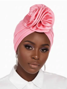 1pc New Satin Floral Headscarf Hat With Applique - Multicolor - View 5