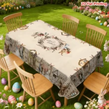 1/20 Peças Toalha de Mesa de Páscoa, Design de Impressão de Ovos de Páscoa e Coelho, Toalha de Mesa Bege, Ideal para Cozinha, Sala de Jantar, Decoração de Piquenique, Fácil de Cuidar e Durável, Item Doméstico Versátil para Várias Ocasiões - Multicolorido - Visão 4