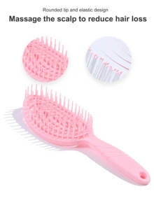 1支装舒缓按摩发梳，柔性镂空梳，抚平头皮造型梳，女士卷发造型工具 - 粉色 - 查看 3