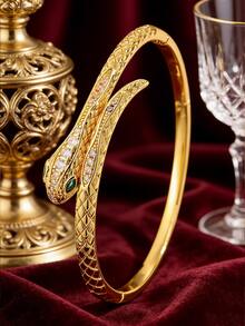 Camhanno 1 Pc - Captivating Serpentine Copper Bracelet With An Intertwined Design That Tells A Story, Featuring Full Zirconia Details And A Serpentine Texture That Creates A Unique And Sophisticated Feel. - Gold - View 5