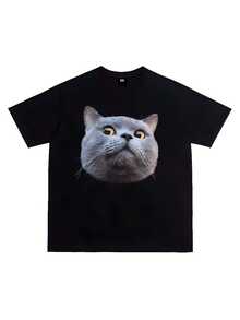 Girls Blouse Kawaii Tops House Pet Print Streetwear Men's TShirt Cute Cat Graphic Kittens Avatars Clothing Men Y2k Clothes - Black - View 1