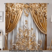 2 Pcs Retro European Faux Curtain Patterns Window Curtains, Home Textile Curtain Decor - Fade-Resistant, Machine Washable Polyester, With Rod Pocket Design, Suitable For Bedroom, Living Room, Classroom - Multicolor - View 1