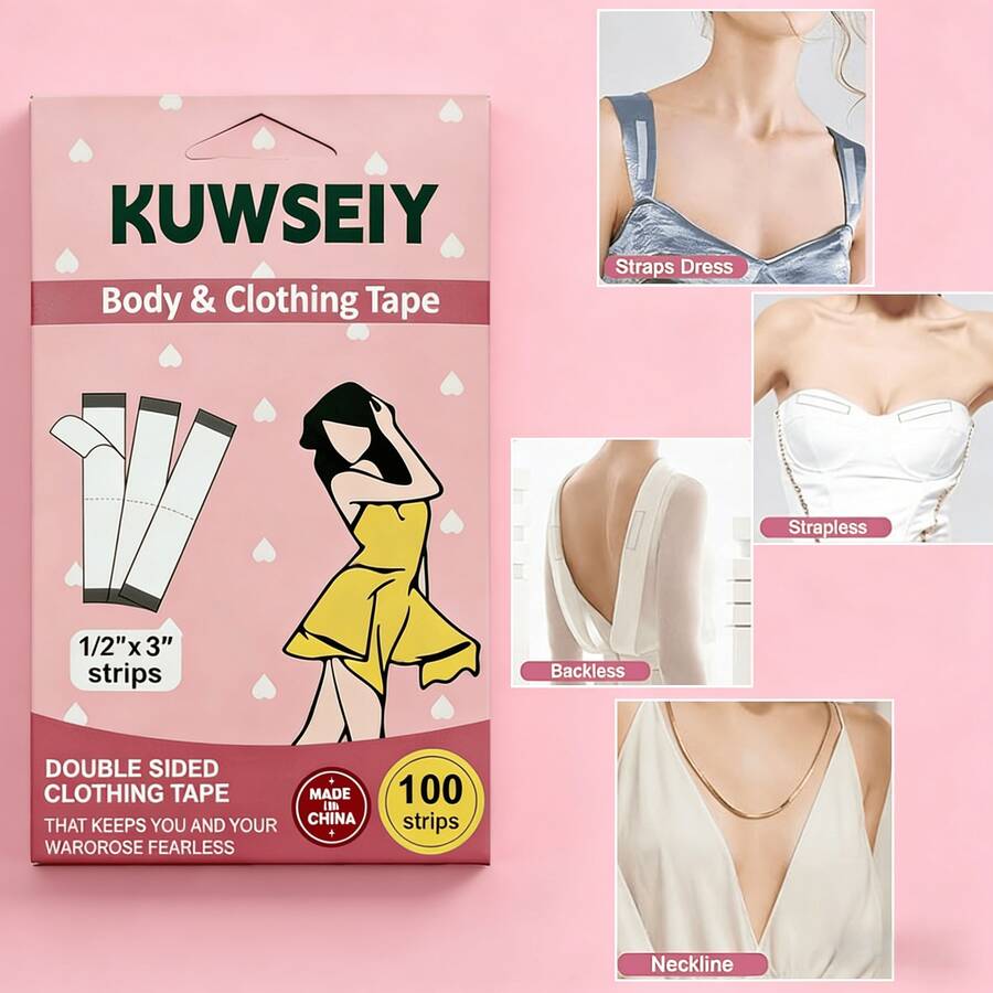 100 Strips Women's Clear Waterproof Strong Adhesive Double Sided Fabric Tape No Slip Wardrobe Invisible Transparent Fashion Body Tape To Secure Clothing Lingerie Dresses For Daily Travel Wedding Party, Body Tape, Boob Tape, Daily Wear And Special Events, Spring Outfits For Women, Travel Essential - 1 - 查看 1