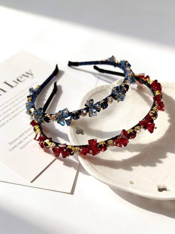 1 pieza Diadema de estilo barroco de lujo con cristales de rhinestone, aro para el cabello elegante francés rojo para mujeres, accesorio para el cabello de fiesta/boda, accesorio para la cabeza de estilo palaciego brillante con cristales artificiales para decoración de disfraz de Halloween