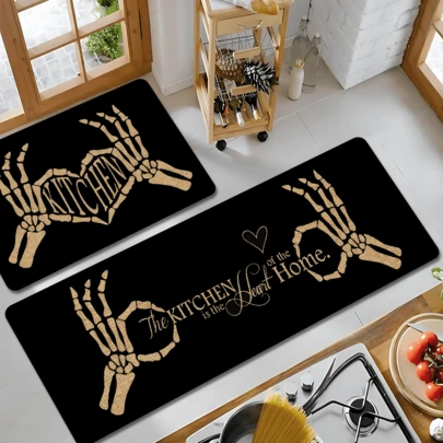 1 قطعة ديكور منزلي، سجادة مطبخ مصنوعة من الكتان مطبوع عليها شعار يد الجمجمة، سجادة حمام، سجادة باب، مستطيلة مطبوعة ثلاثية الأبعاد، مناسبة للغرفة المعيشية والنوم والممر والحمام وغرفة الغسيل - سجادة بوليستر، ديكور منزلي داخلي وخارجي