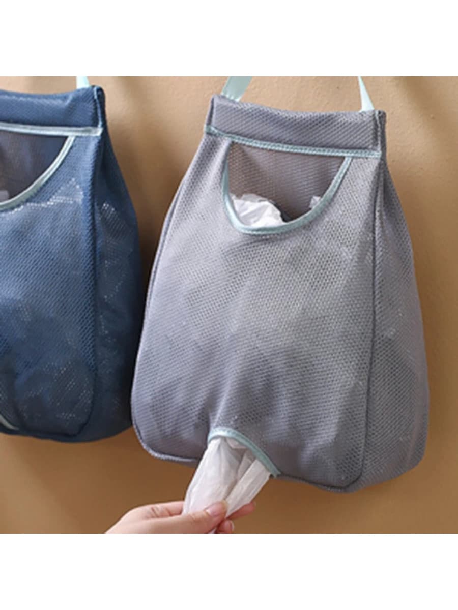 1个可水洗多用途网状垃圾袋收纳袋，可折叠壁挂式涤纶储物袋，适用于厨房和客厅 - 彩色 - 查看 3