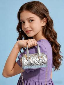 儿童包，菱形刺绣手提包/单肩包，节日礼物，可装手机，春秋新款包包，半圆形小女孩时尚包，公主包，女孩链条包，时尚迷你包，超可爱手提包，圣诞礼物，生日礼物，糖果包，口红包，个性化小包，街头小吃包，饰品收纳包，金色、银色、黑色、白色可选 - 彩色 - 查看 5