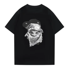 Rapper Yeats Face Printed T-Shirt 2025 Summer Men's Women's Hip Hop Leisure Oversized T-Shirt Street Fashion Brand Retro T-Shirt - màu đen - Xem 1