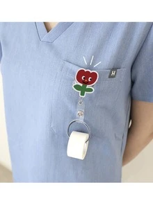1个可伸缩易夹式护士/医生姓名牌、身份证卡套、夹式工作名牌、卡通亚克力挂钩 - 彩色 - 查看 2