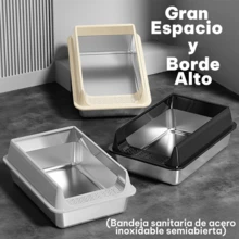UNA MASCOTA Arenero Semicerrado para Gatos XL, Acero Inoxidable - Gris Claro - Ver 4