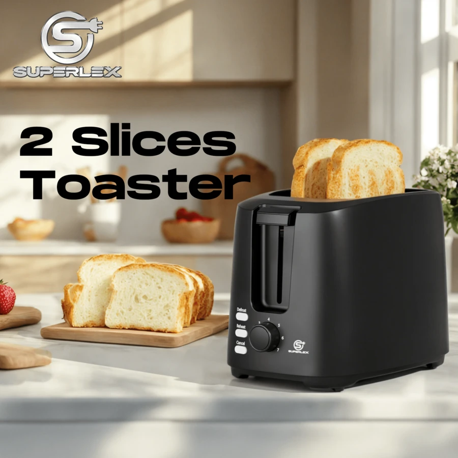 SUPERLEX 2 Slice Toaster Features Seven Toasting Levels, Extra-Wide Slots, Defrost And Preheat Functions,750W Of Fast Heat,An LED Indicator Light,And A Removable Crumb Tray For Easy Cleaning.Suitable For Toast,Croissants, Paninis,Sandwiches And Various Snacks