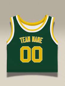 Áo croptop bóng rổ in tên và số theo yêu cầu, phong cách đường phố dành cho nữ, giao hàng miễn phí. - Màu xanh lá cây đậm - Xem 3