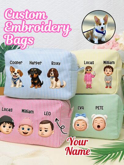 Personalized Embroidered Canvas Cosmetic Bag, Bridesmaid Gift, Bridal Party Favor, Women's Gift, Customized Toiletry Bag, Makeup Bag, Personalized Makeup Bag, Customized Makeup Organizer Bag, Embroidered Cosmetic Bag, Bridesmaid Gift Box, Multi-Functional, Decorative, Lettering, Solid Color, Exquisite, Fashionable, Retro, Modern, Colorful, Casual, Basic, Soft, Unique, Customized, Personalized, Ideal Women's Gift, Girlfriend, Her, Boyfriend, Friend, Fashionable Autumn, Autumn Decor