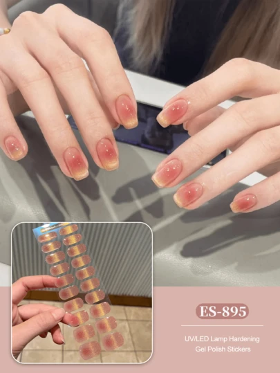 固化凝胶美甲贴，透明底胶，20片装，需使用UV灯，沙龙品质，持久耐用，ES20跨境批发代发货红皮书同款美甲贴纸，指尖美甲贴纸，美甲用品