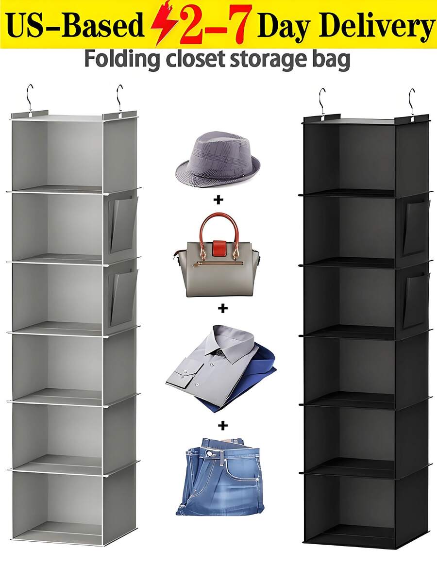 [Delivery Within 2-7 Days In The United States]1-Piece 6-Tier Hanging Wardrobe Storage Rack, Suitable For Bedrooms, Living Rooms, And Multiple Scenarios, Specifically Designed For Closets. This Space-Saving Foldable Clothing Storage Rack Is Ideal For Home And Travel Decor, Holiday Displays, Room Accents, And Everyday Item Organization. Its High-Quality Construction Provides A Convenient Storage Solution. Suitable For Wardrobe Organization, Multi-Tier Hanging Storage, Dust Protection, Suspended Storage, Garment Sorting Bags, Clothing Storage Bags, Foldable Design, Categorized Organization, Hanging Storage Pouches, Washable Fabric, Wardrobe Hanging, Kitchen Wall Mounting, Door/Window Hanging, And Large Capacity. Durable And Long-Lasting, Stain-Resistant And Washable For Easy Cleaning And Drying. Features Strong Load-Bearing Capacity And Sturdy Construction, Making It An Essential Home Storage Solution. - 彩色 - 查看 1