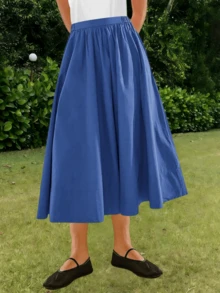 Womens Boho High Waist A-Line Midi Skirt Casual Flowy Pleated Swing Long Skirt With Pockets Summer Fashion Outfit - 藍色 - 查看 6
