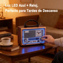 BOSSNEY radios,radio am fm portátil con bocinas de Bluetooth, radios de comunicación,con reloj,radio retro,reproducción de tarjetas USB TF, radio recargable solar/USB-C, altavoz doble,  radios transistores portátiles AM FM, radio Bluetooth,1200mAh,BT, FM, AM, SW, USB, TF, AUX - Marrón rojizo - Ver 4