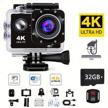 Explorer's Choice: 4K Ultra HD WIFI Action Camera, 170° Wide Angle, 2" Screen, 32GB Memory Card, Anti-Shake For Cycling, Swimming, Climbing, Skiing & Other Outdoor Sports - Ideal Valentine's Day & New Year Gift - 黑色 - 查看 1