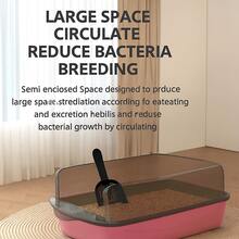 半开放式大容量猫砂盆，带铲子和垫子 | 高边防带出设计，不粘底盘，易于清洁 | 坚固耐用 | 宽敞的宠物厕所用品，适合各种体型的猫咪，单猫和多猫家庭的理想之选 - 粉紅的 - 查看 4