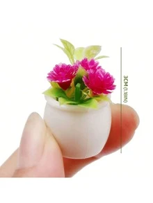 POKOJA LAND 1/12比例公仔屋微型盆栽植物，逼真綠植和花卉裝飾模型，隨機4入組 - 彩色 - 查看 10