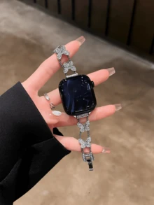 Gold Butterfly Metal Band, Compatible With 38/40/41/42/44/45/46/49mm Dial, Compatible With Apple Watch Ultra/S10/9/8/7/6/5/4/3/2/1 - Golden White Flower - View 17