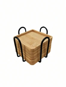 12/6/1 竹制杯垫套装，带支架，适用于咖啡桌、盆栽植物、桌面保护，乔迁礼物，方形/圆形竹制杯垫，可用于花盆、饮料托盘、桌面花盆。 - 彩色 - 查看 15